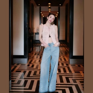 9a++ quality chanel sequin wide-leg jeans